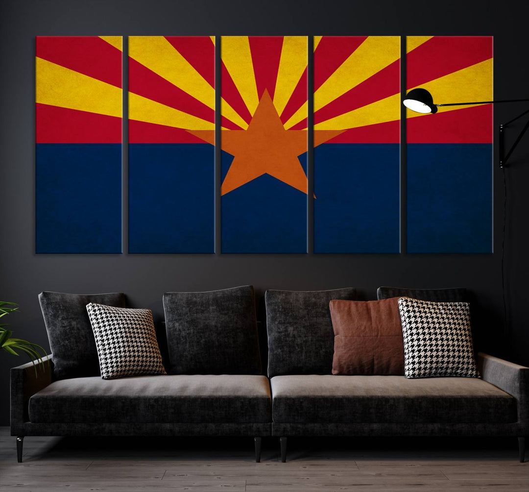 The Arizona States Flag Wall Art Canvas Print, made from museum-quality canvas with a UV-protective coating, is displayed prominently.