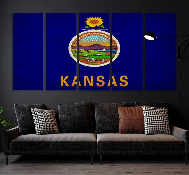 The "Kansas USA States Flag Wall Art Canvas Print" is prominently displayed.