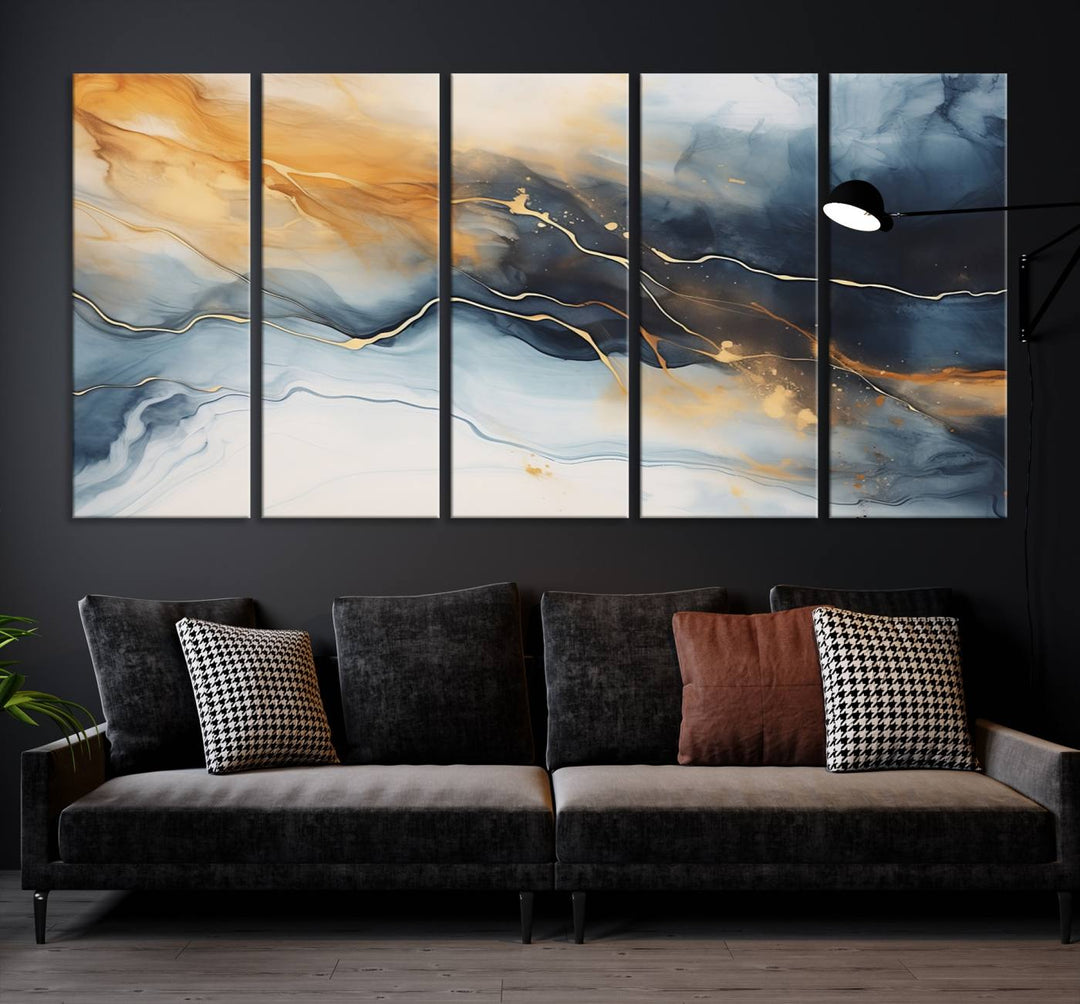 Smoke Blue Wall Art Canvas Print Abstract Artwork Printing