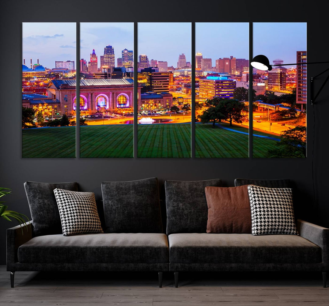 Kansas City Night Canvas Print - Arte de pared grande para decoración del hogar y la oficina