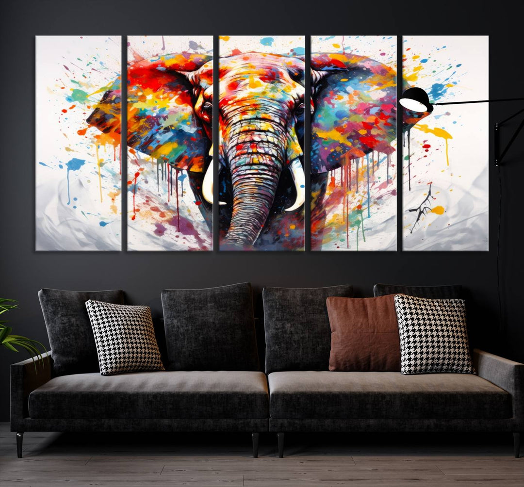 Impresión en lienzo de arte abstracto de pared de elefante de acuarela para decoración moderna del hogar, oficina, sala de estar y comedor