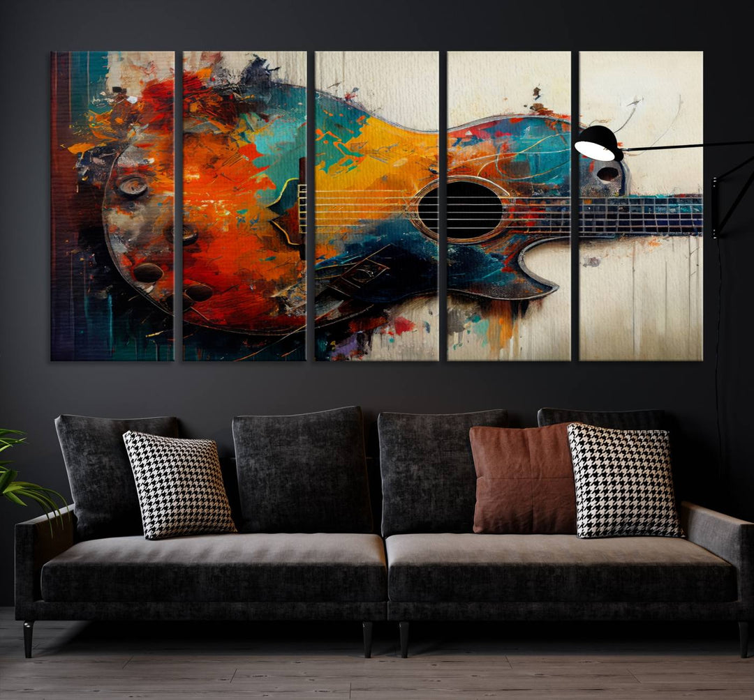 Abstract Guitar Wall Art Canvas | Vibrant Music-Inspired Art for Living Room or Studio | Colorful Music Decor Canvas Print