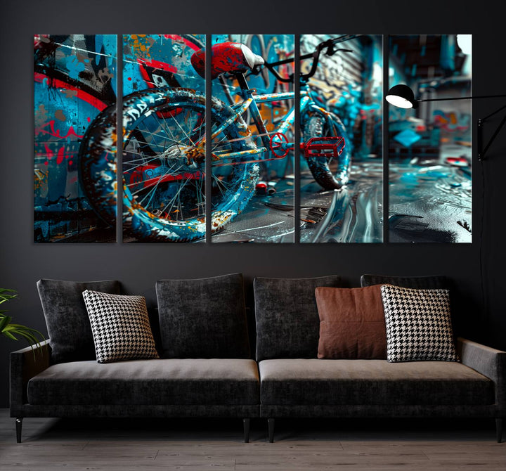 Bicycle Wall Art Canvas Print, Graffiti Wall Art Canvas Print