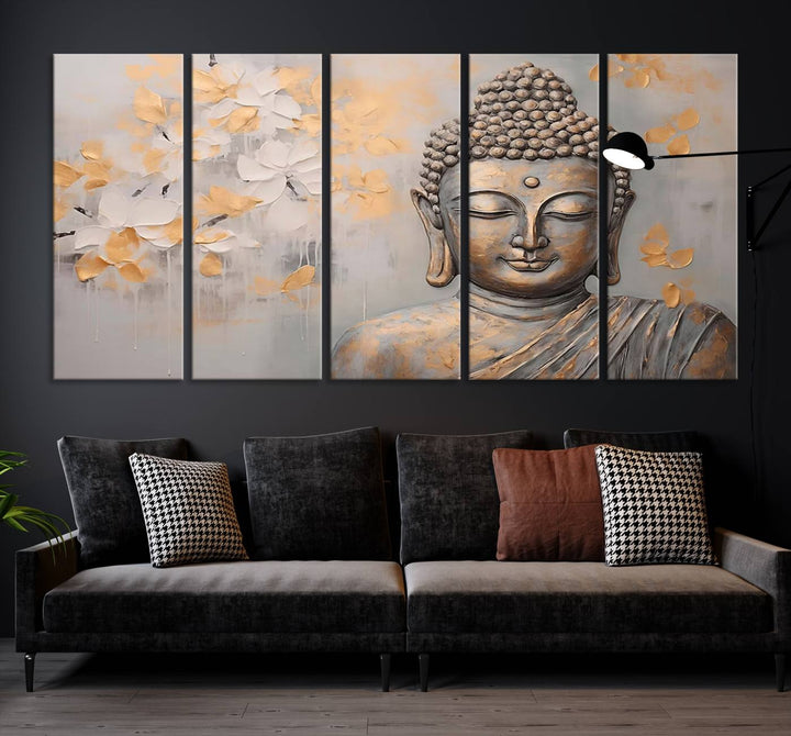 Abstract Buddha Statue Wall Art Canvas Print - Modern Meditation Decor for Living Room, Office, Yoga Studio