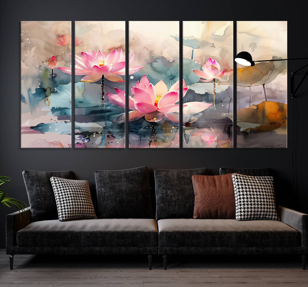 Abstract Watercolor Lotus Flower Wall Art Canvas Print