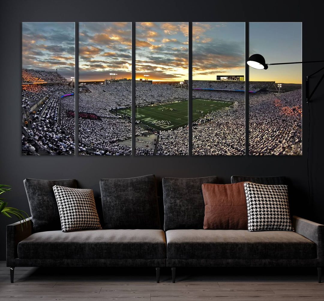 Beaver Stadium Sunset Triple Canvas Wall Art - Penn State Nittany Lions Football Match