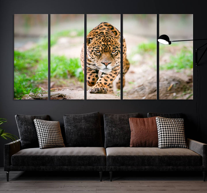 Leopard on the Prowl - Stunning Large Framed Canvas Wall Art for Living Room, Bedroom, or Office Décor, Vibrant Wildlife Print, Ready to Hang