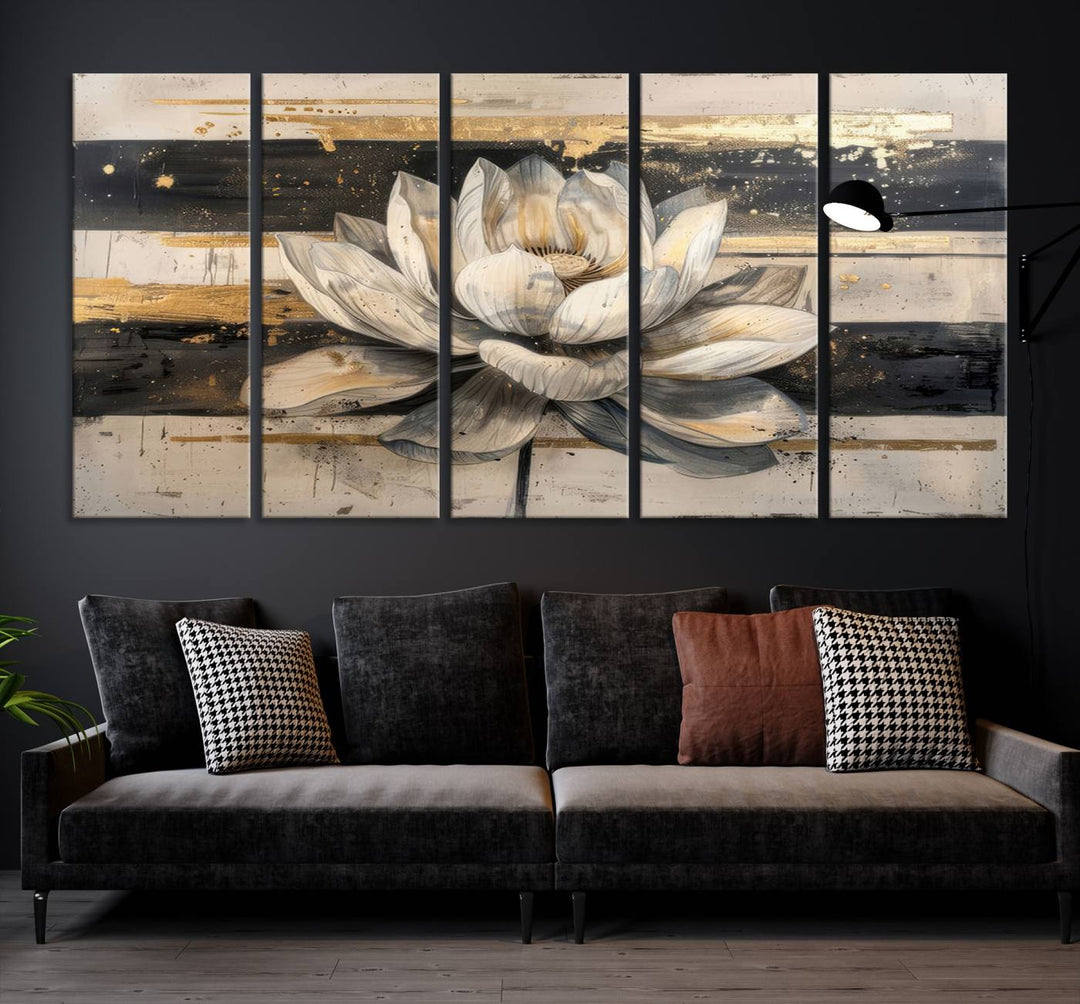 Abstract Lotus Flower Wall Art Canvas Print, Meditation Yoga Room Wall Art