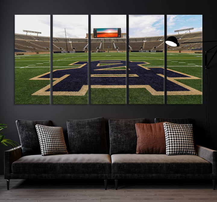 Notre Dame Stadium Giclee Canvas Print | Triptych Wall Art Featuring Iconic Notre Dame Football Field | Ready-to-Hang Sports Stadium Decor