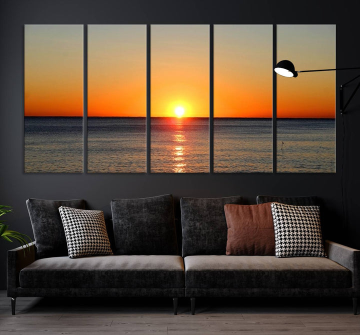 Sunset and Sea Ocean Night Wall Art Canvas Print