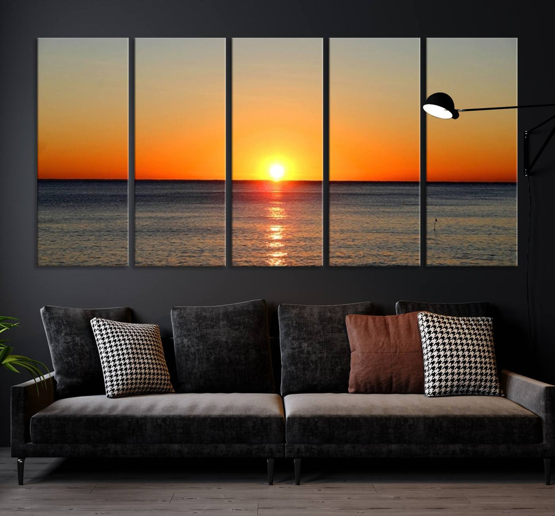 Golden Horizon Sunset Over Ocean Wall Art Canvas Print – Tropical Beach Canvas Wall Art – Giclee Print for Coastal Theme Decor Print