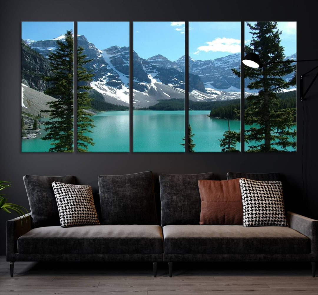 Canadian Rockies Moraine Lake Landscape Canvas Print, Turquoise Lake & Mountain View Wall Art, Ready to Hang Multi-Panel Giclee Canvas for Home Decor