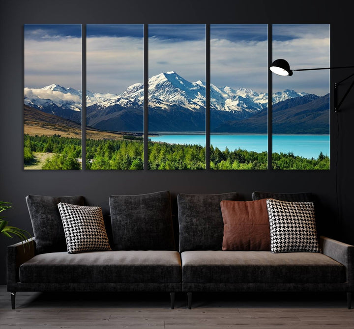 Impression d’art Mount Cook Nouvelle-Zélande Art mural Impression sur toile Lac et montagnes