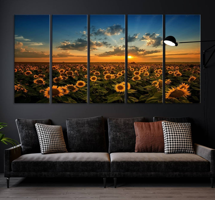 Sunflower Field Sunset Wall Art Canvas Print Wall Artwork