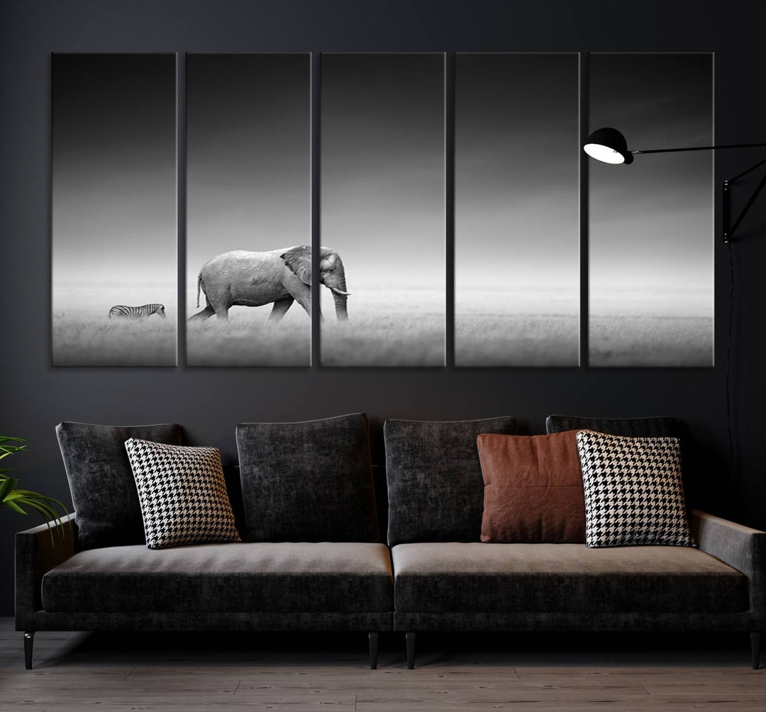 Elephant and Zebra Savannah Canvas Print