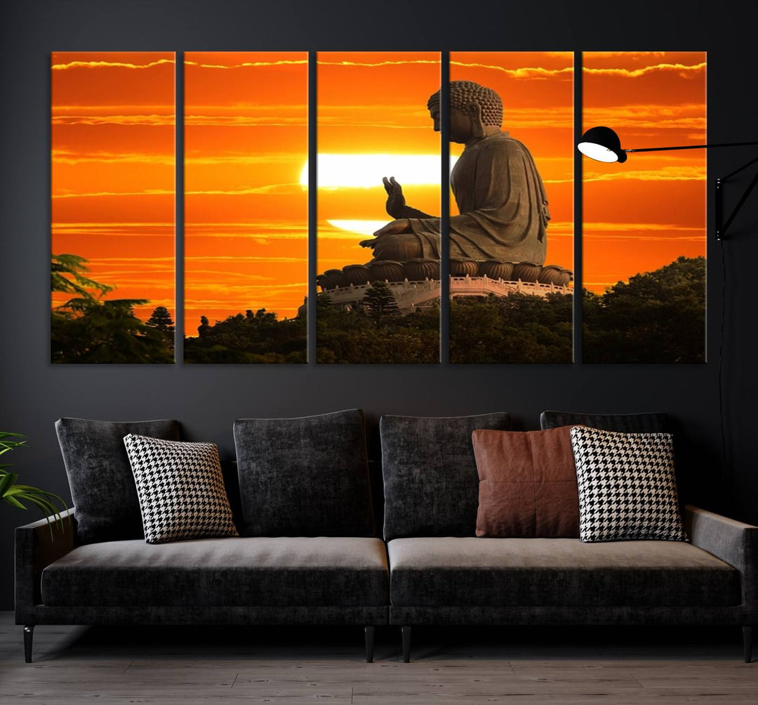 Buddha Statue at Sunset Canvas Print 