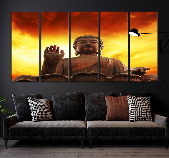 Wall Art Close up Buddha Statue at Sunset Canvas Print 