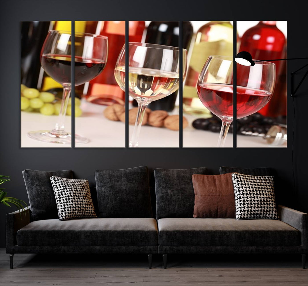 Wall Art Red, White and Rose Wine in Glass Canvas Print