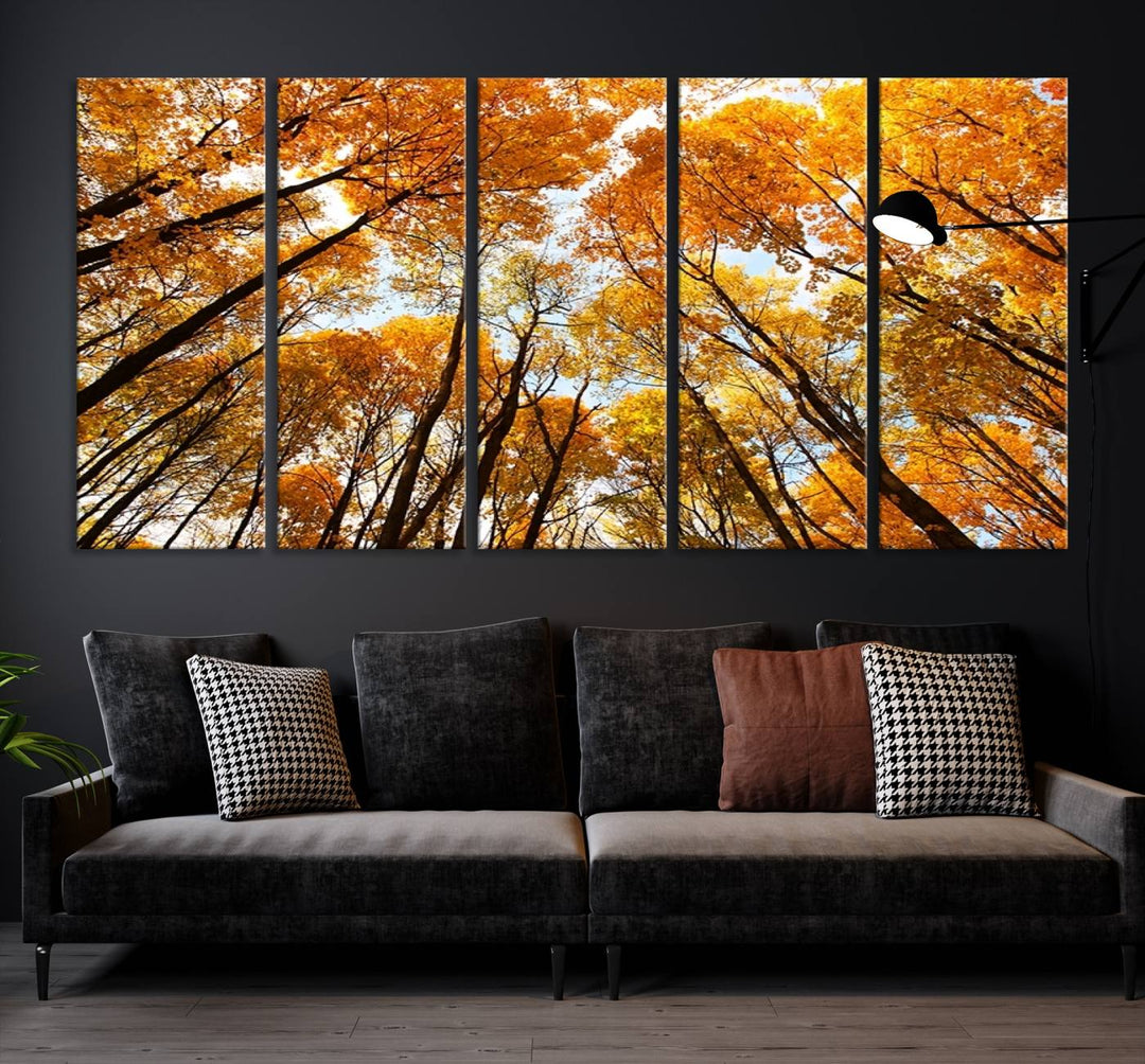 Art mural Forêt jaune et ciel en automne Impression sur toile