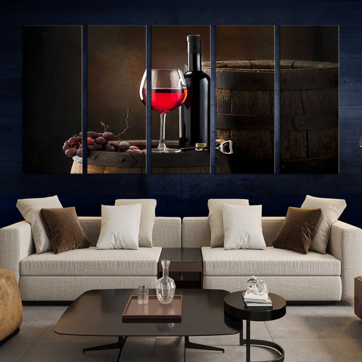 Wall Art Red Wine Bottle and Tun Canvas Print 