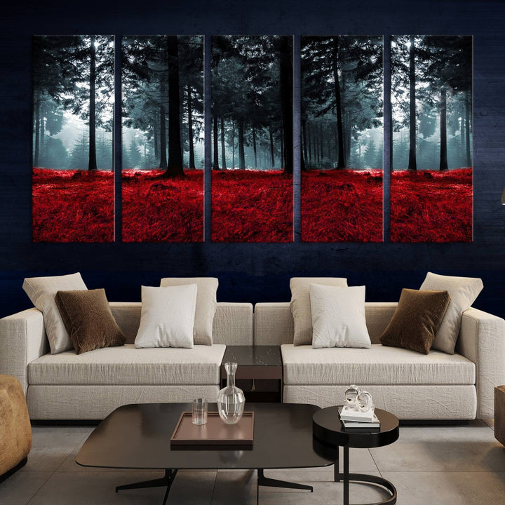 Bosque seductor con hojas rojas Impresión en lienzo Arte de pared grande Arte de lienzo de bosque Arte de paisaje de otoño Impresión de arte enmarcada