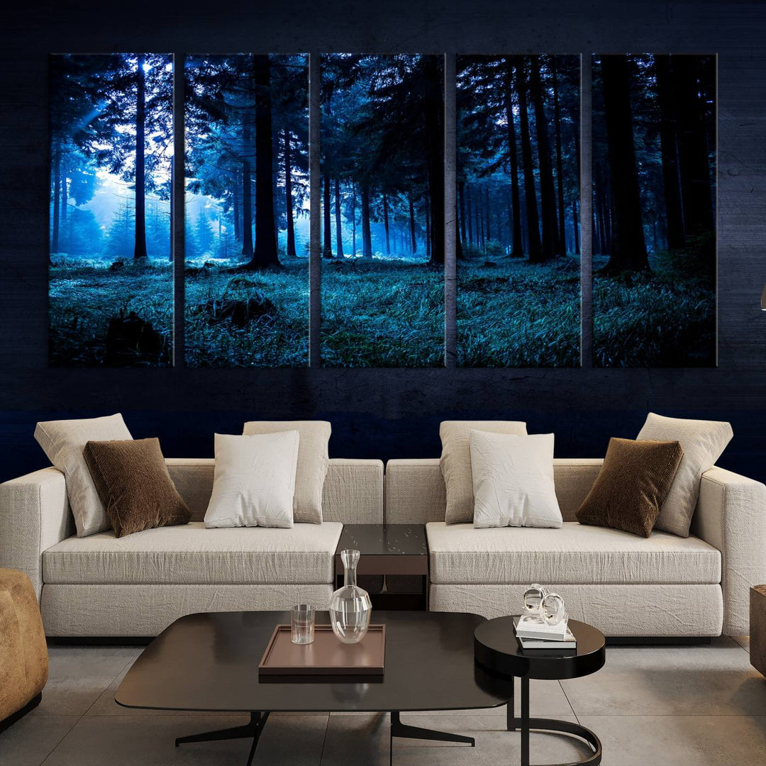 Arte de pared de bosque oscuro místico, lienzo de bosque grande, lienzo de paisaje, arte de pared de múltiples paneles, conjunto de lienzo grande de 3 piezas enmarcado