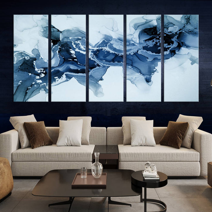 Ice Blue Marble Fluid Effect Wall Art Abstract Canvas Wall Art Print