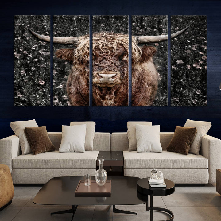 Scottish Highland Cow Cattle Art Print Farmhouse Wall Art Canvas Print