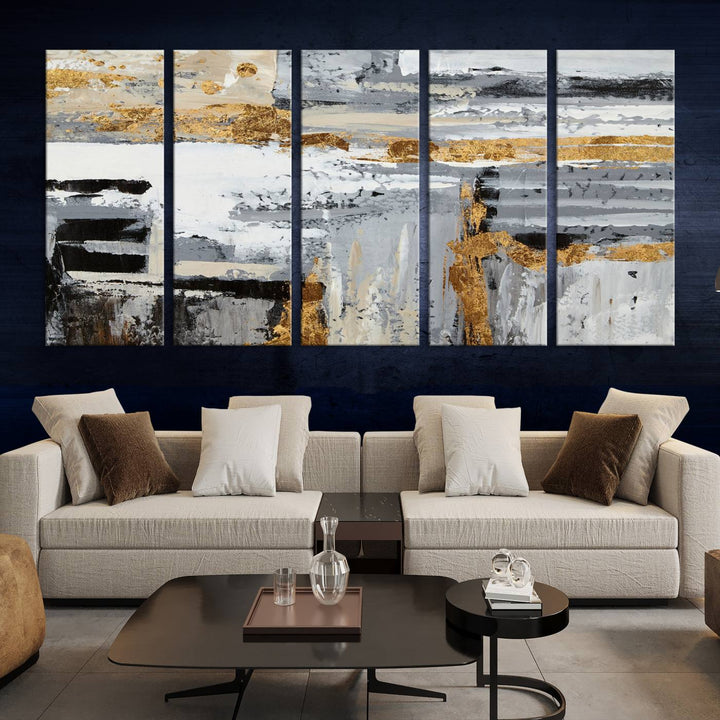 Abstract Painting Canvas Wall Art Print Paint Drip Art Brush Strokes Gray Artwork