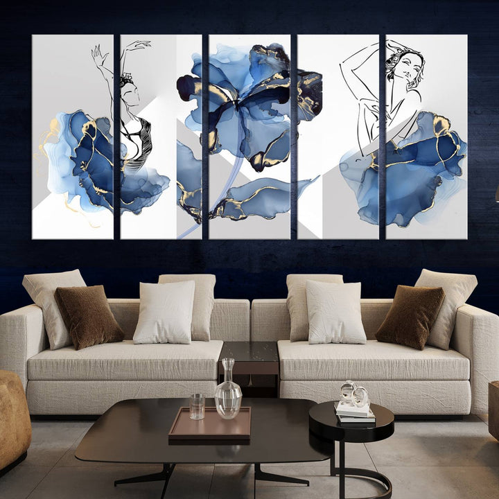 Watercolor Abstract Painting Artwork Walls Canvas Wall Art Print Blue Dancer