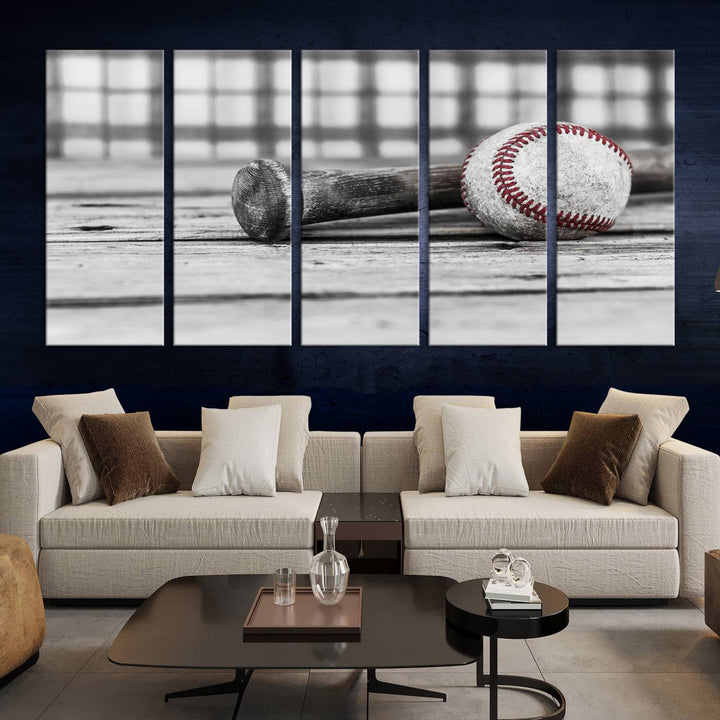 Lienzo de béisbol vintage para pared, impresión de béisbol, arte imprimible, arte retro, deportes, arte de pared, impresión en lienzo grande, varias piezas enmarcadas listas para colgar, juego de 3 paneles de lienzo, fotografía en blanco y negro