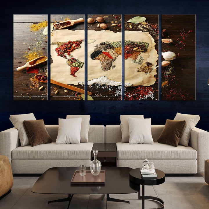 Spice World Map Artwork Canvas Wall Art Print World Map of Spices