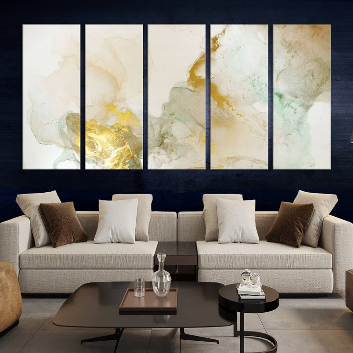 Yellow Marble Fluid Effect Wall Art Abstract Canvas Wall Art Print