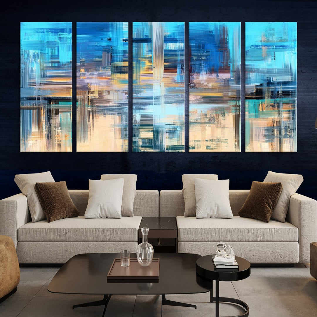 Contemporary Work of Art Blue Abstract Canvas Painting Wall Art Canvas Print