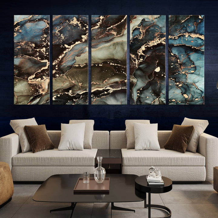 Black and Blue Marble Fluid Effect Wall Art Abstract Canvas Wall Art Print