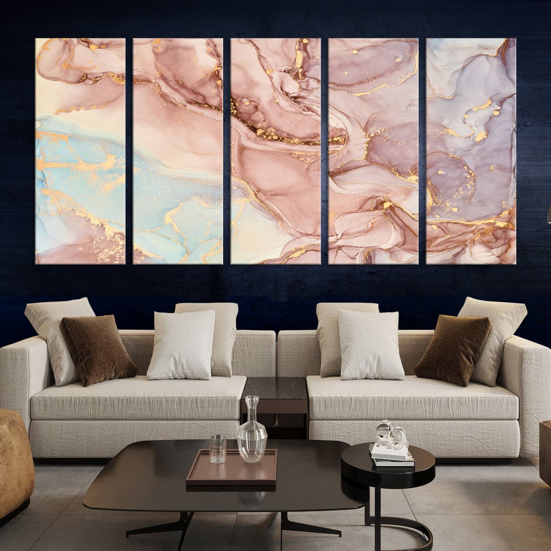 Rose Gold Marble Fluid Effect Wall Art Abstract Canvas Wall Art Print