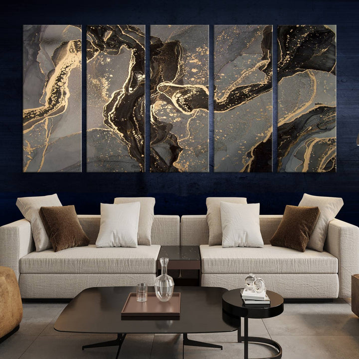 Gray Marble Fluid Effect Wall Art Abstract Canvas Wall Art Print