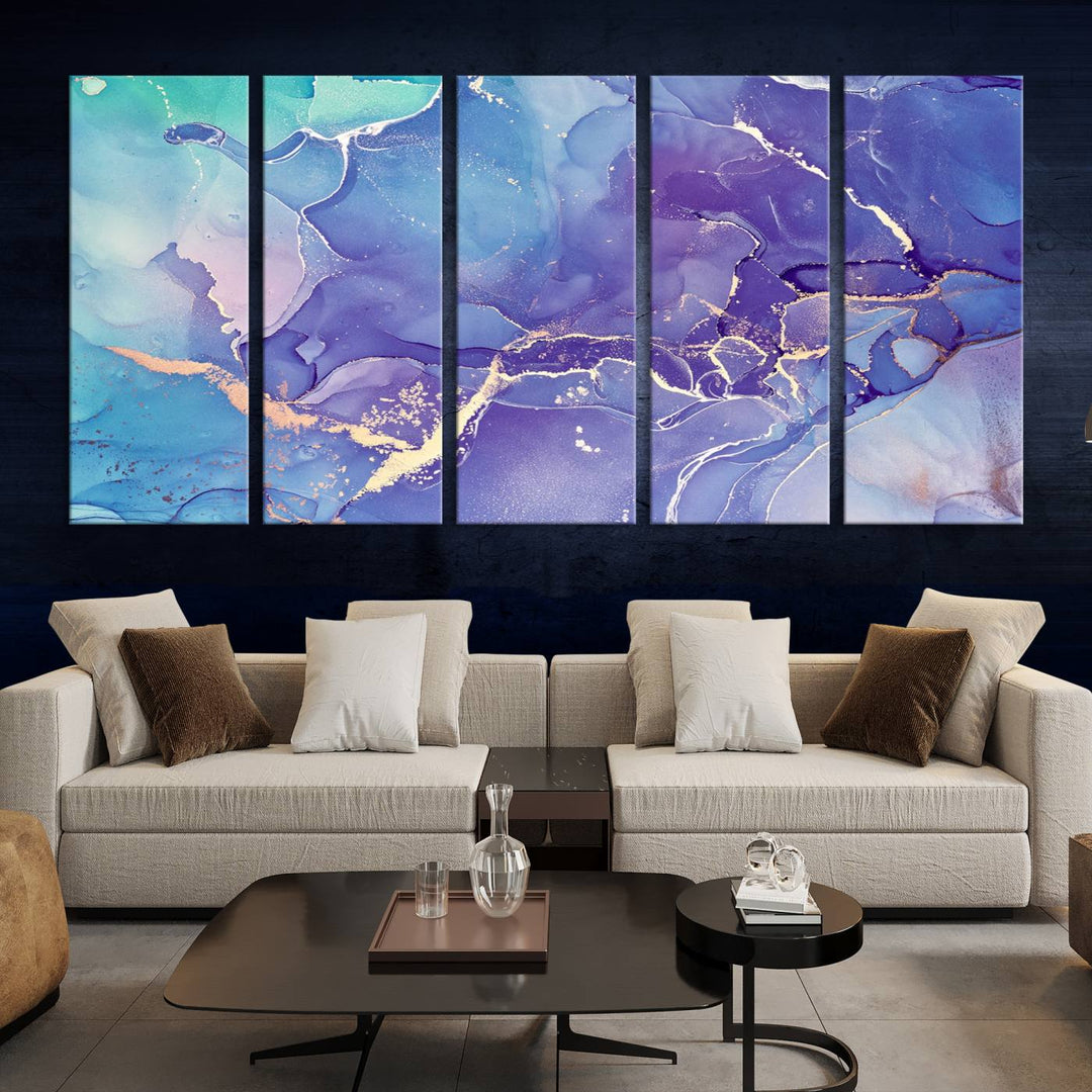 Blue and Purple Marble Fluid Effect Wall Art Abstract Canvas Wall Art Print