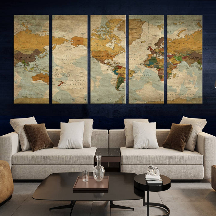 Sephia World Map Wall Art Multi Panel