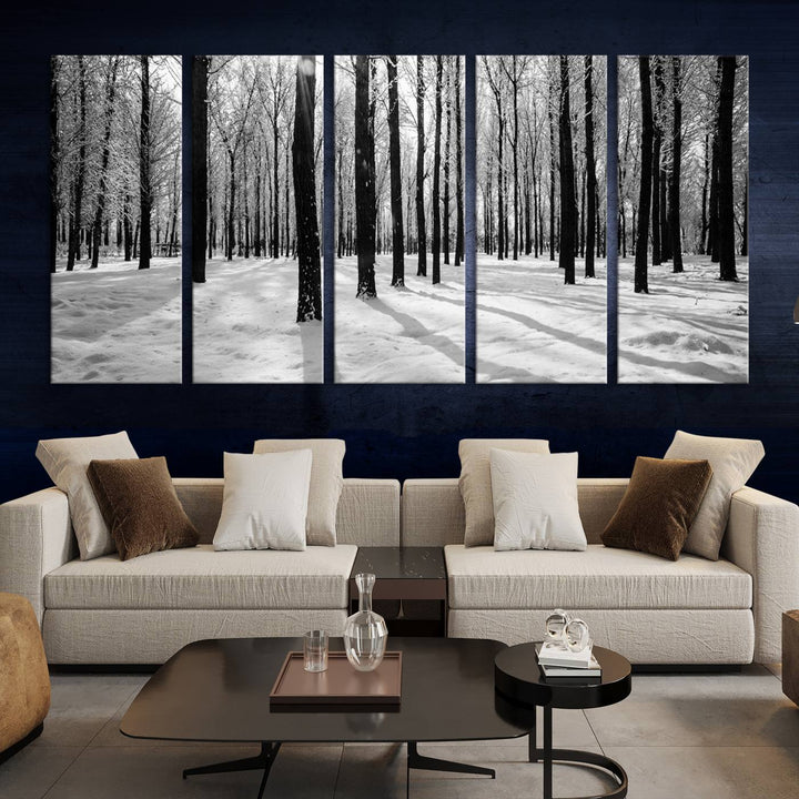 Arte de pared grande, bosque de invierno, álamos, impresión en lienzo