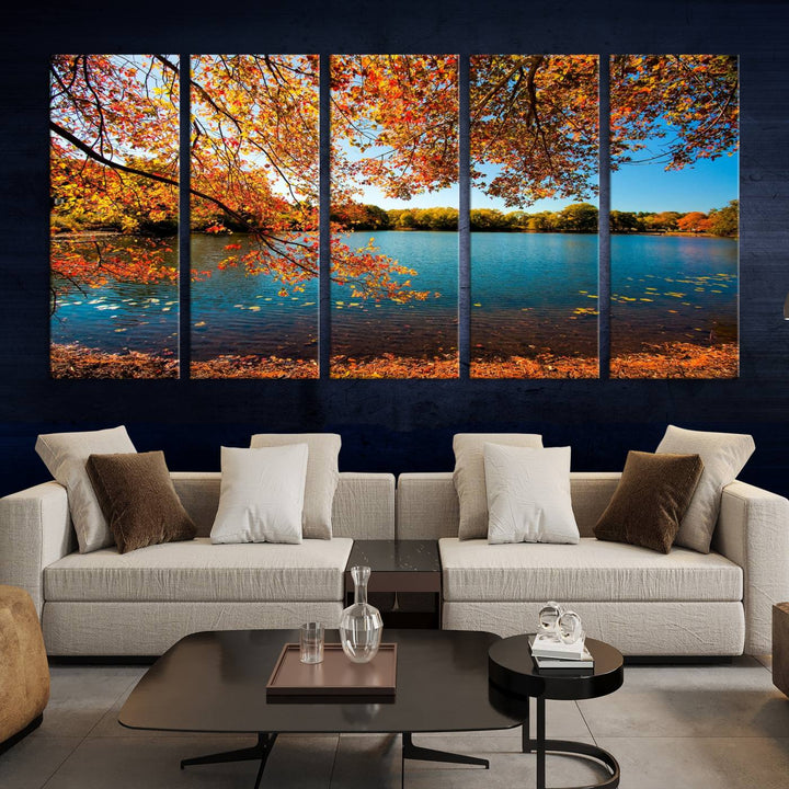 Autumn Tree Fall Lake Wall Art Canvas Print