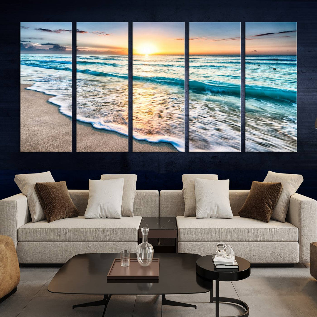 Ocean Beach Canvas Wall Art Beach Canvas, Coastal Sunset Tropical Island Beach Sunset Artwork Print for Living Room Home Office Decor, Beach Wall Art, Sea Wall Art