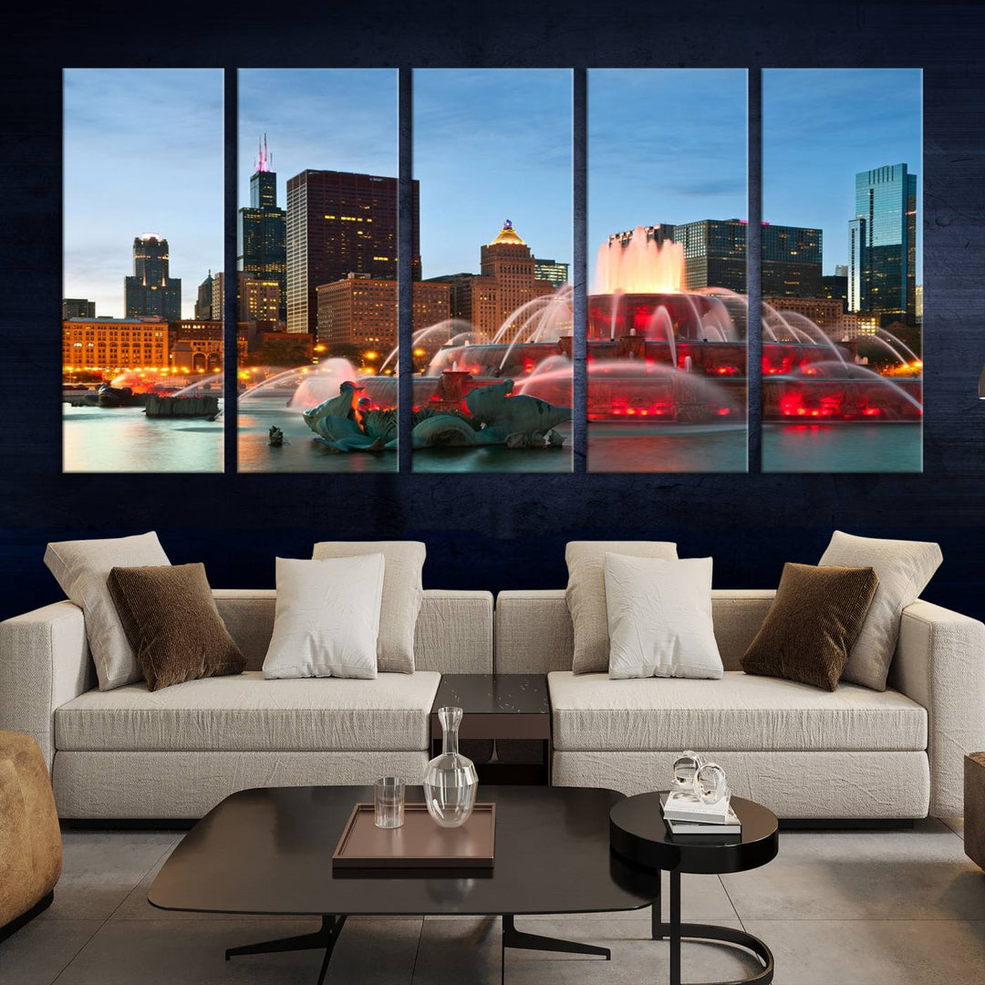 Chicago City Lights Night Skyline Cityscape View Wall Art Impression sur toile