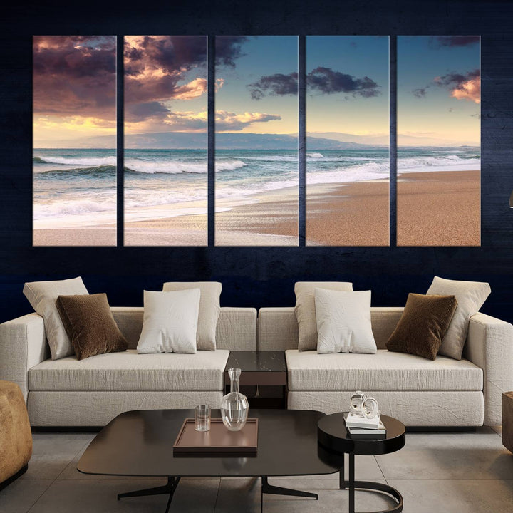 Cloudy Weather Beach Sunset Sunrise Wall Art Canvas Print