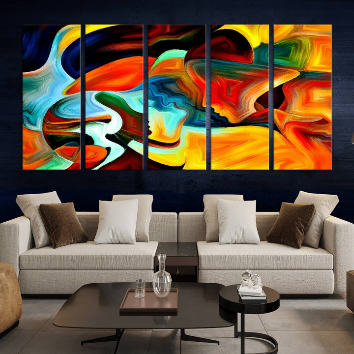 The "Human Love Figures Abstract Wall Art Canvas Print" adds a stylish touch to the dining area, featuring vibrant three-panel artwork on museum-quality canvases with UV-protective coating.