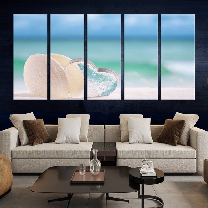 Impression sur toile d'art mural de coquillage d'amour de plage