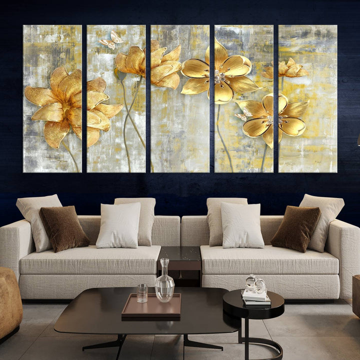 Golden Flowers Wall Art Canvas Print