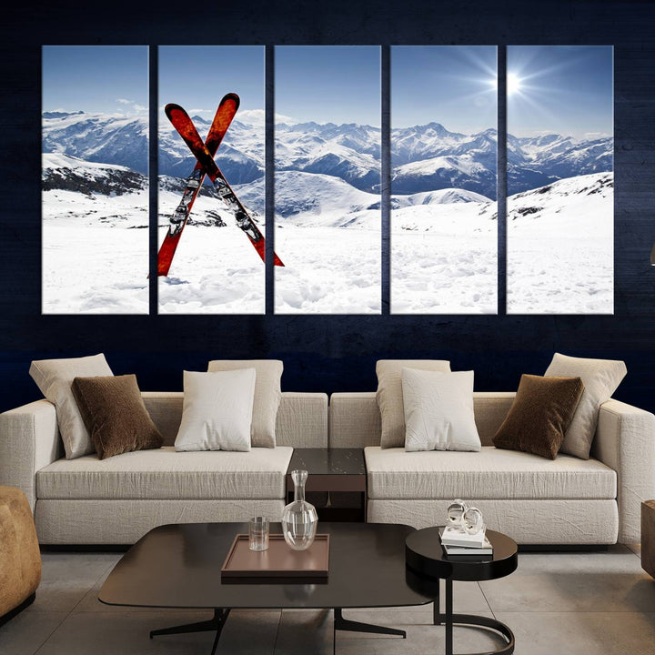 Impresión de lienzo de arte de pared de montaña de nieve, arte de pared de deporte de snowboard