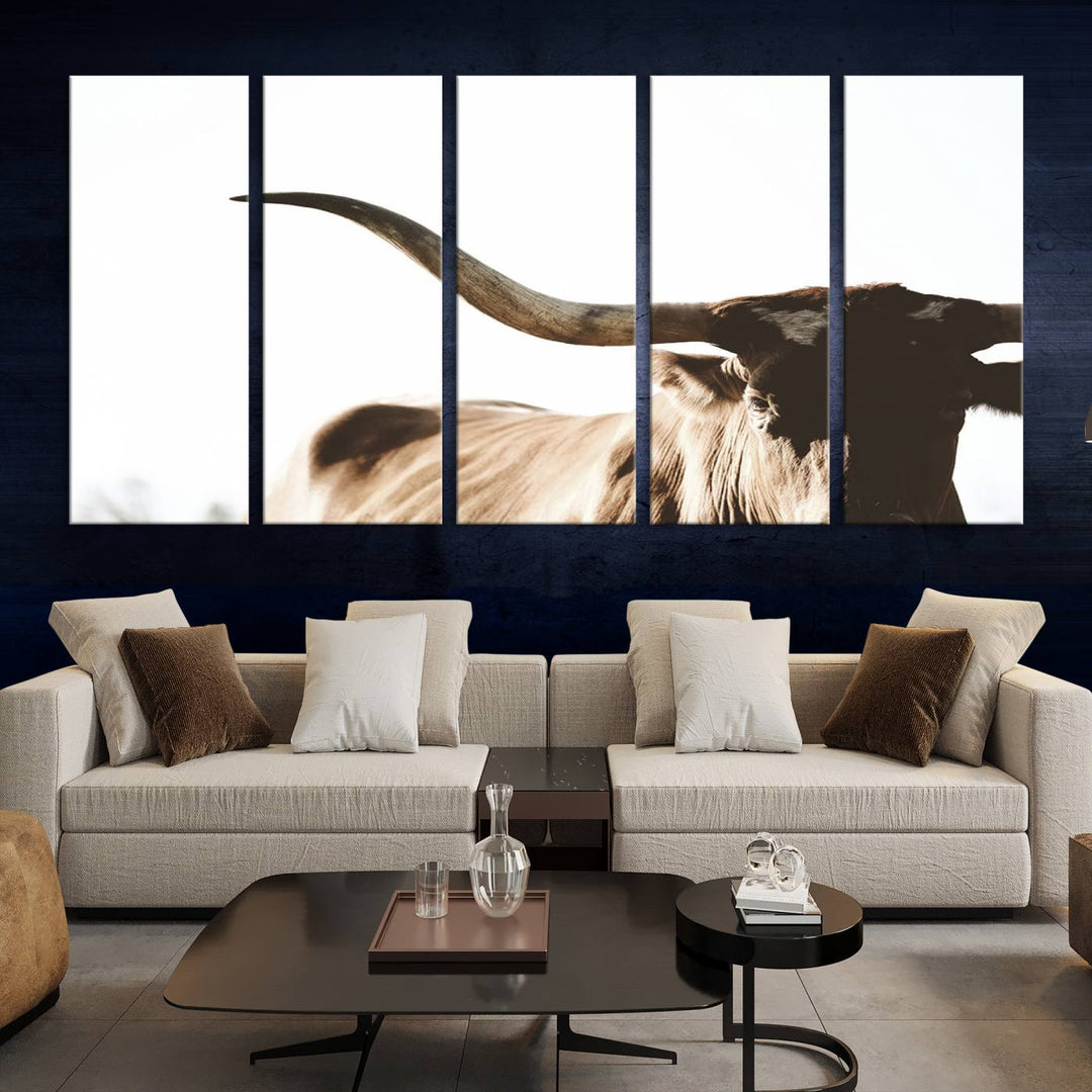 Texas Cow Longhorn Wall Art Canvas