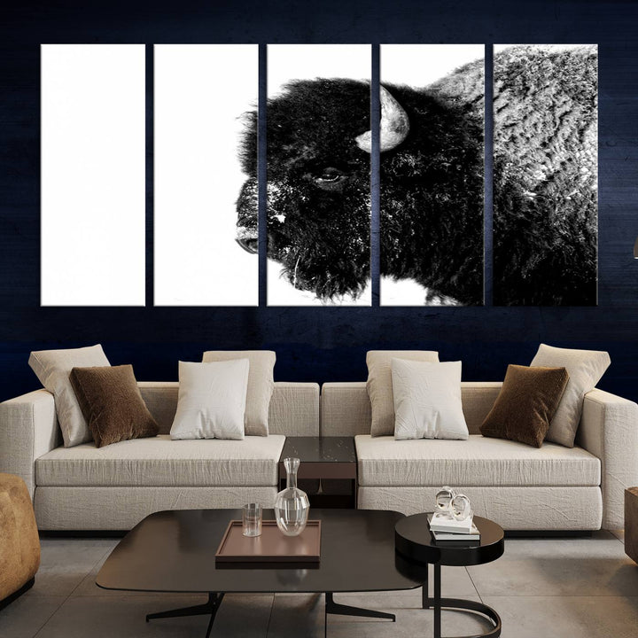 American Bison Wall Art - Buffalo Wall Art Black and White Canvas Print - Framed, Ready to Hang, Modern Nature-Inspired Artwork for Home and Office Decor